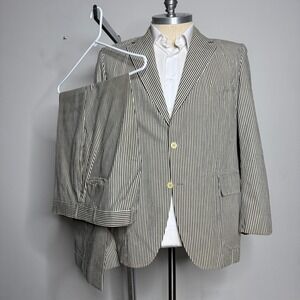 Vintage Custom Tailored Seersucker Mens Stripe Suit 46R 40W